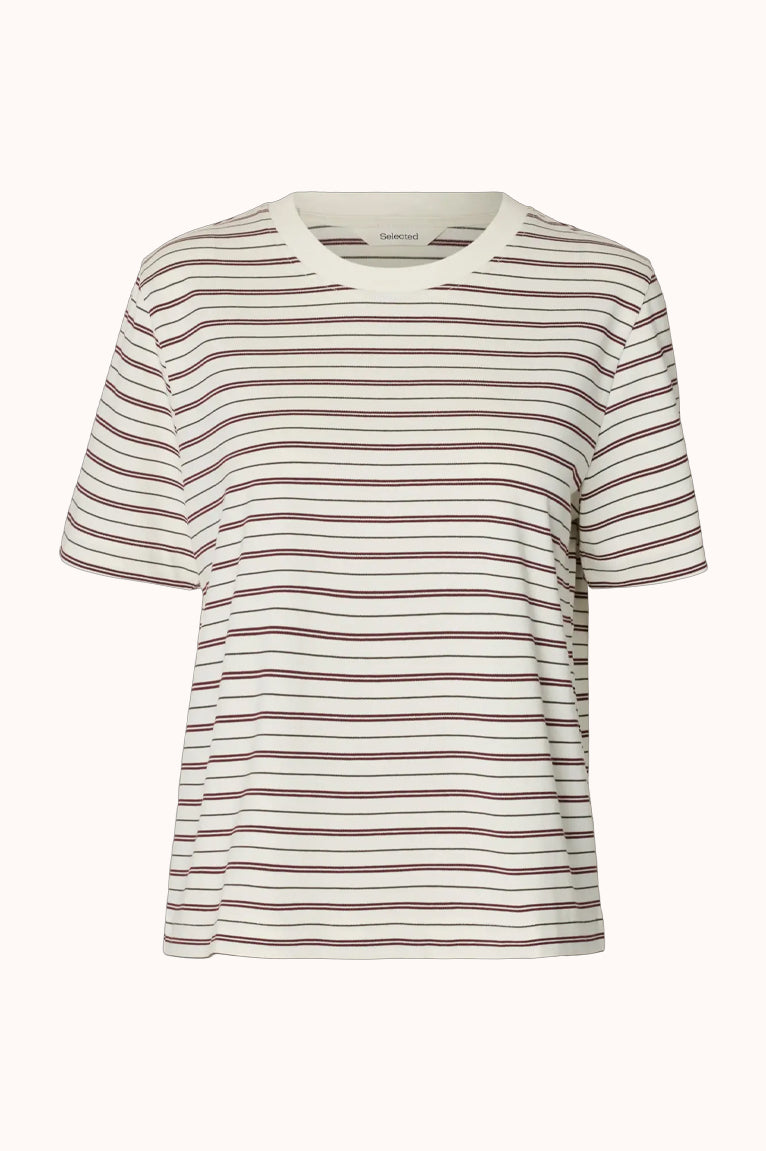 SLWESSENTIAL SS STRIPED BOXY TEE - Tawny Port MULTI STRIPES