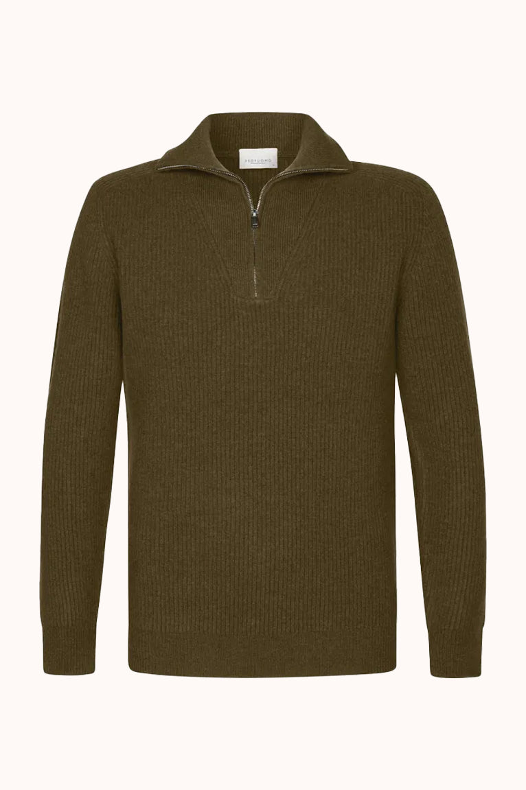 Donkergroen wollen half zip