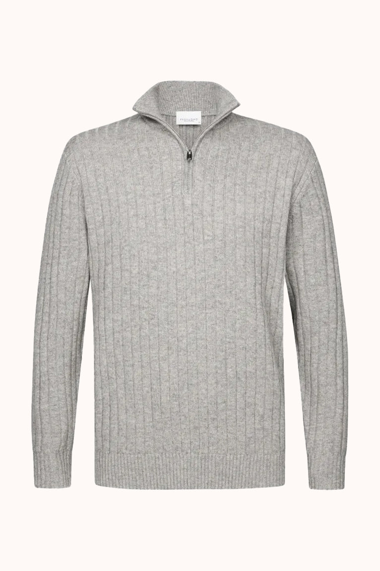 Grijze wol blend rib half zip