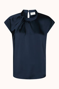 Fleur Drapy Satin Blous - Navy
