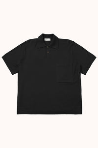 S/S KNIT POLO - Zwart