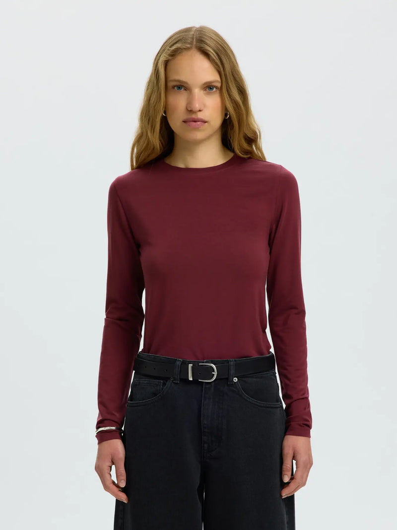 SLWMANJA LS O-NECK - Tawny Port