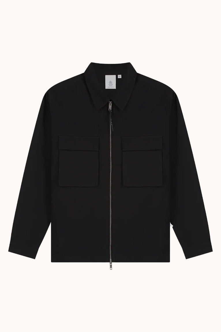 SKALD STRUCTURED COTTON SHIRT JACKET - BLACK