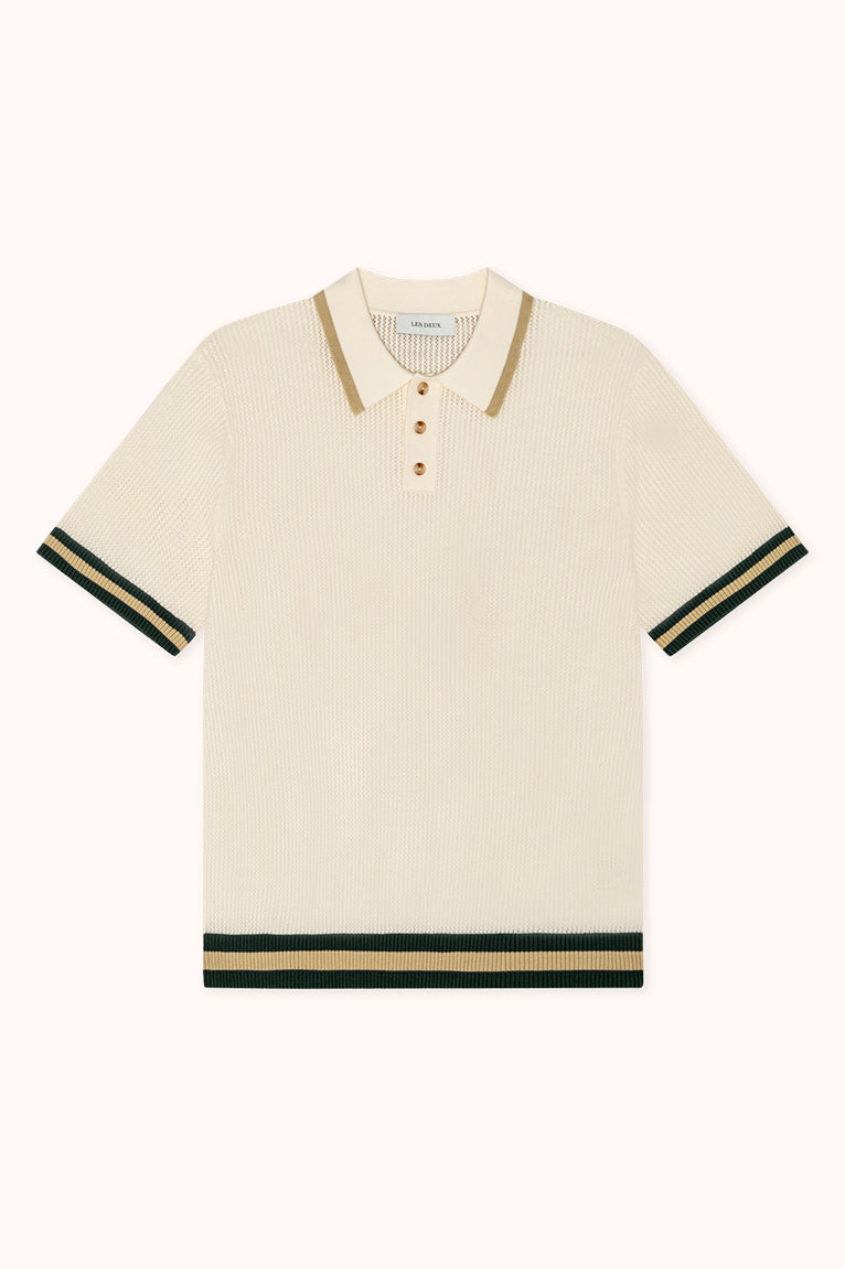 LACE KNITTED POLO - Ecru