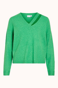 VILOVIRA V-NECK L/S SLIT DETAIL KNIT - Groen