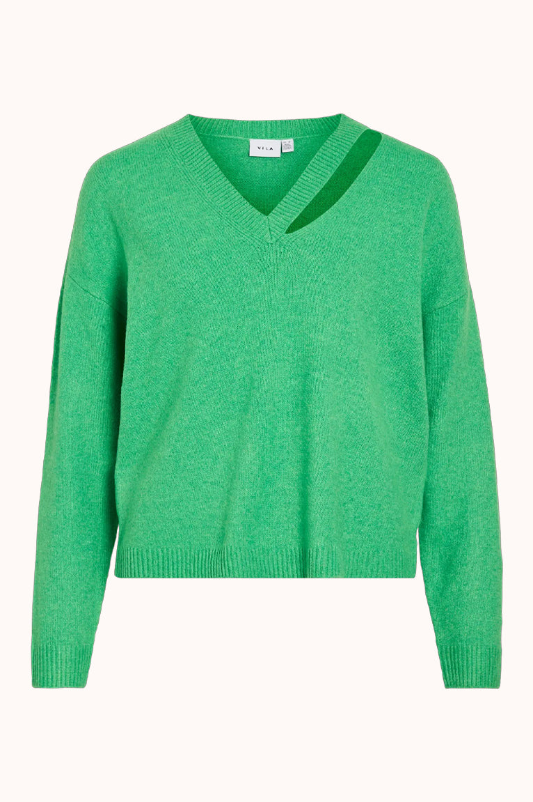 VILOVIRA V-NECK L/S SLIT DETAIL KNIT - Groen