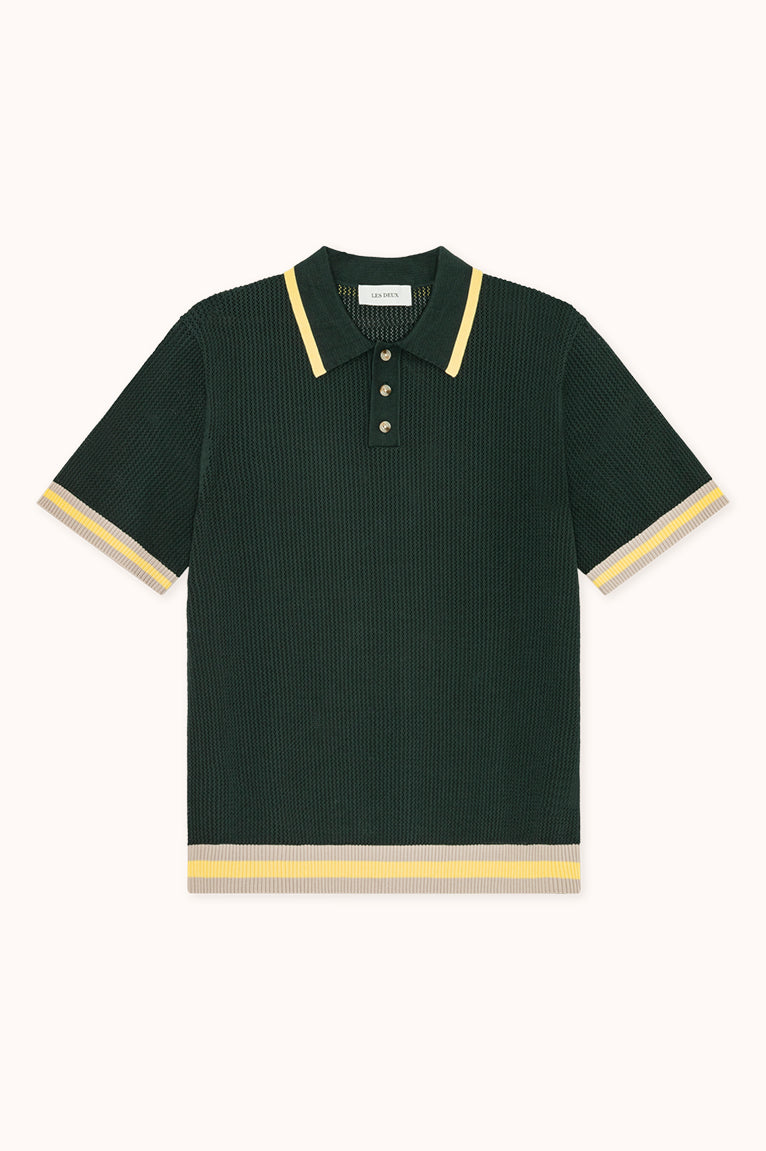 LACE KNITTED POLO - Pine green