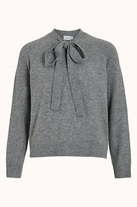 VIFOLLY HIGHNECK L/S TIE KNIT TOP/R - Medium Grey Melange