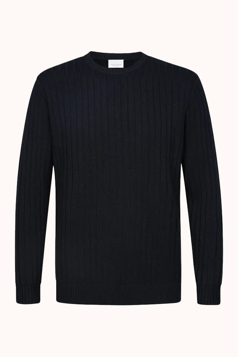Navy wol blend rib crew neck