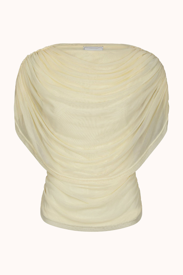 167205 Cottuna Drapy Mesh Top - Geel