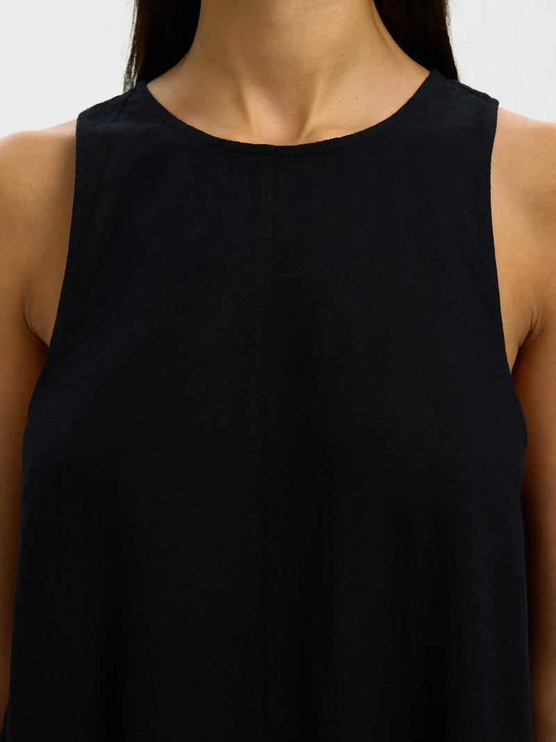 SLFLUISA RELAXED LINEN BLEND DRESS - BLACK