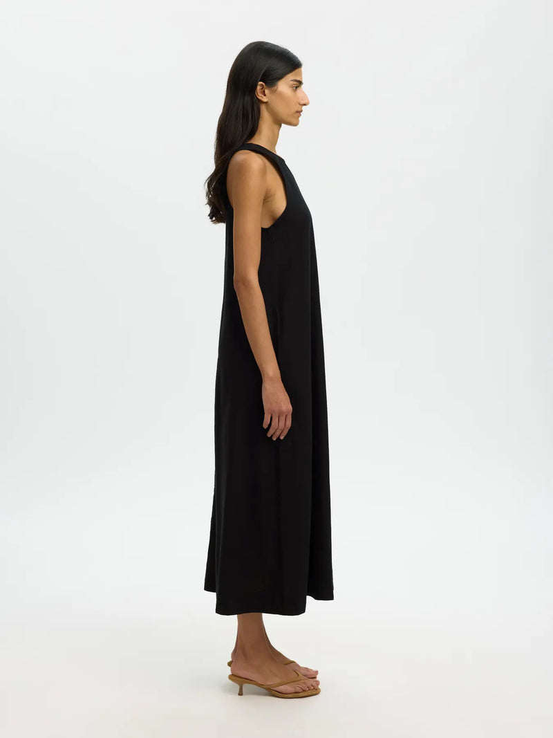 SLFLUISA RELAXED LINEN BLEND DRESS - BLACK