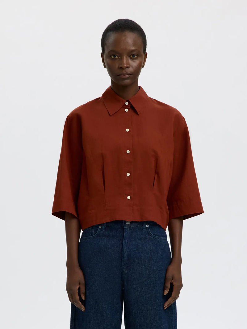 SLFCLEO REGULAR 3/4 CROPPED SHIRT B - CHERRY