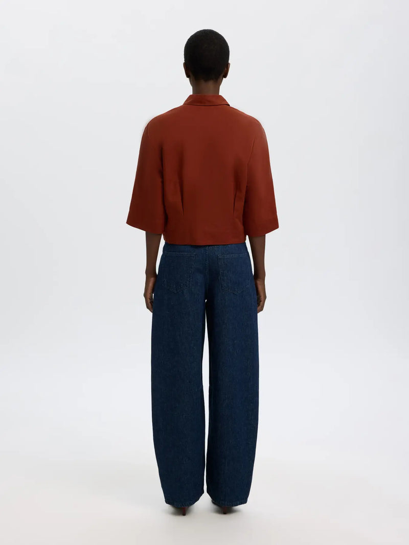 SLFCLEO REGULAR 3/4 CROPPED SHIRT B - CHERRY