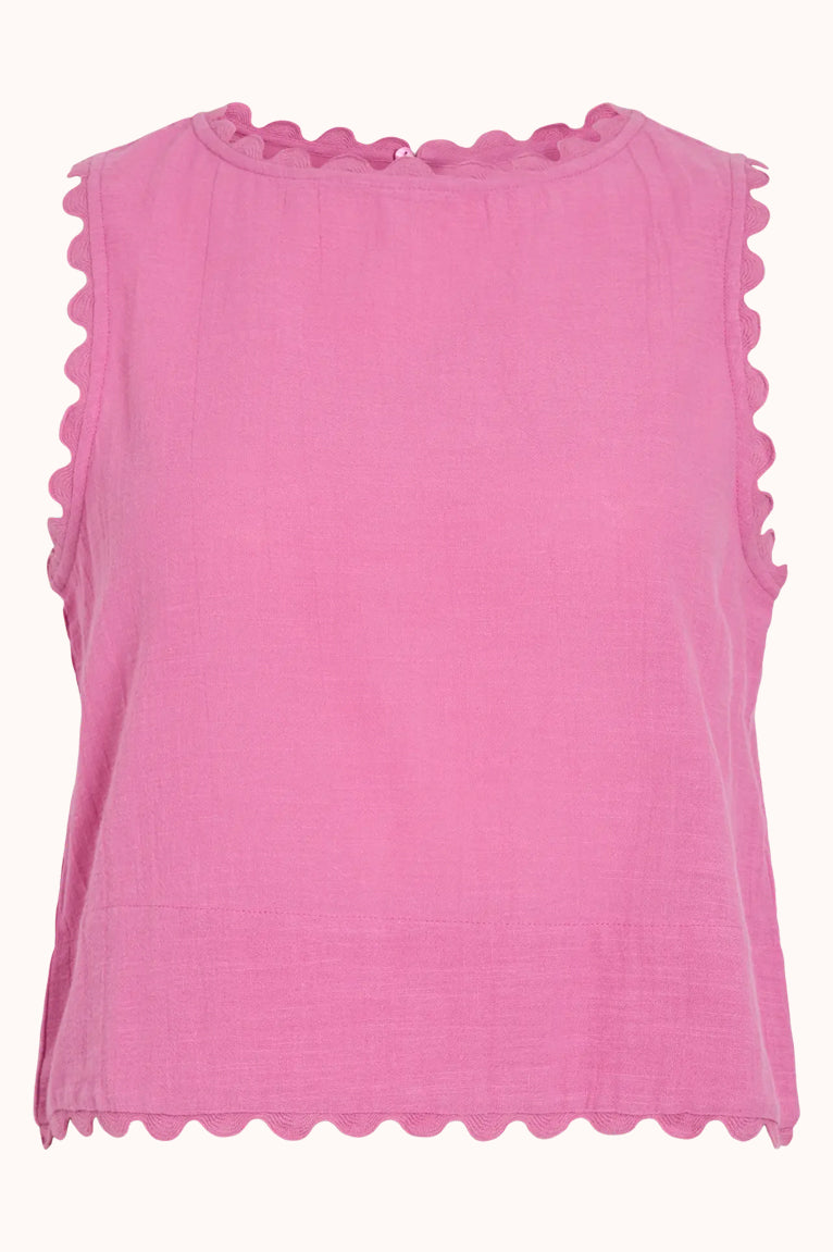 VIMINDY O-NECK S/L SCALLOP TOP
