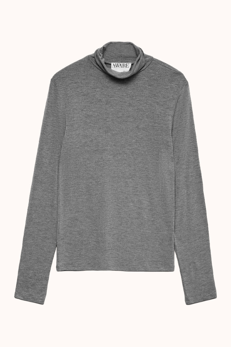 AWGLESHA LS ROLL NECK TOP - Medium grey melange