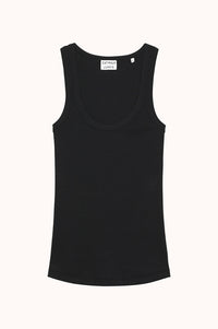 Scoop neck rib singlet - Zwart