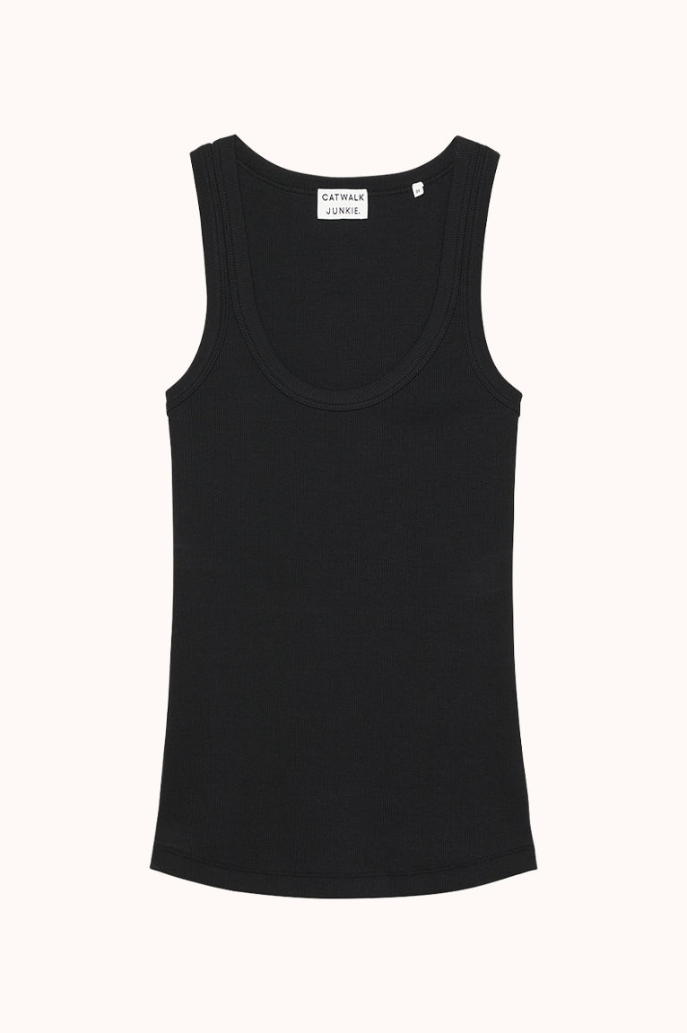 Scoop neck rib singlet - Zwart
