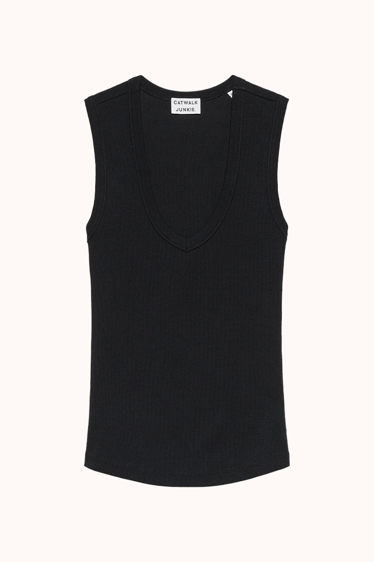 Vneck rib singlet - Zwart