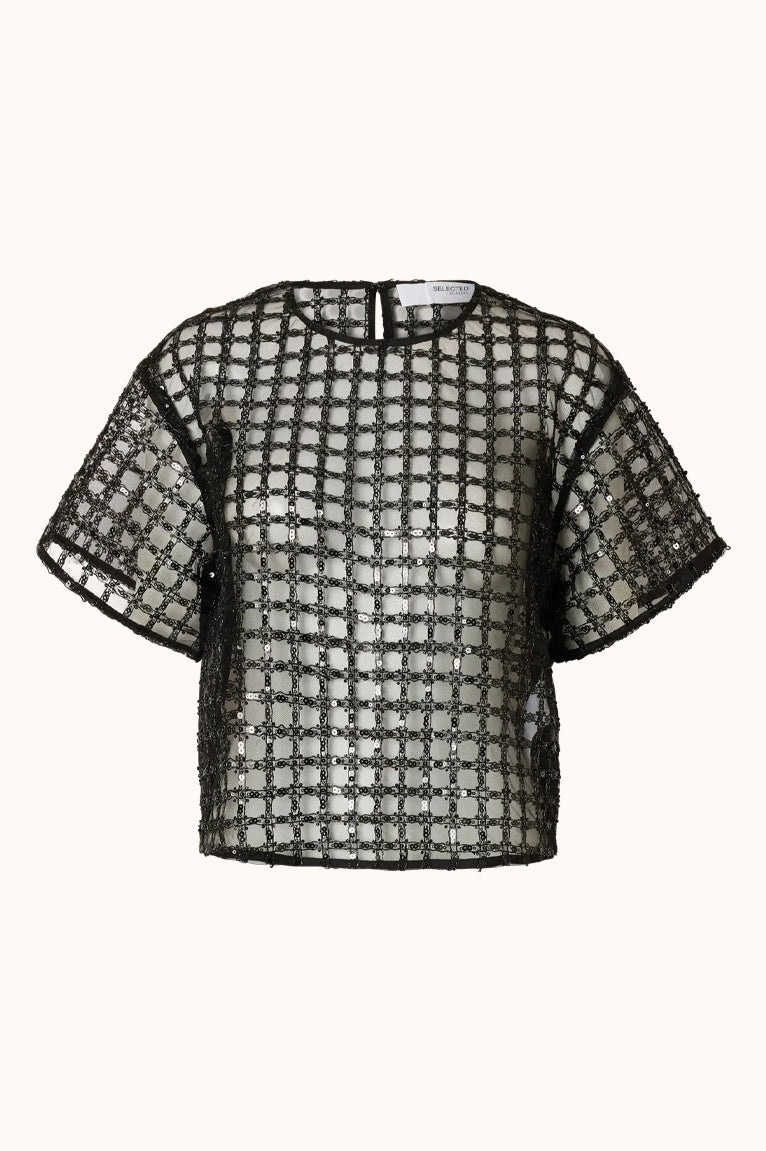 SLFLAREN SS CROPPED SEQUINS TOP