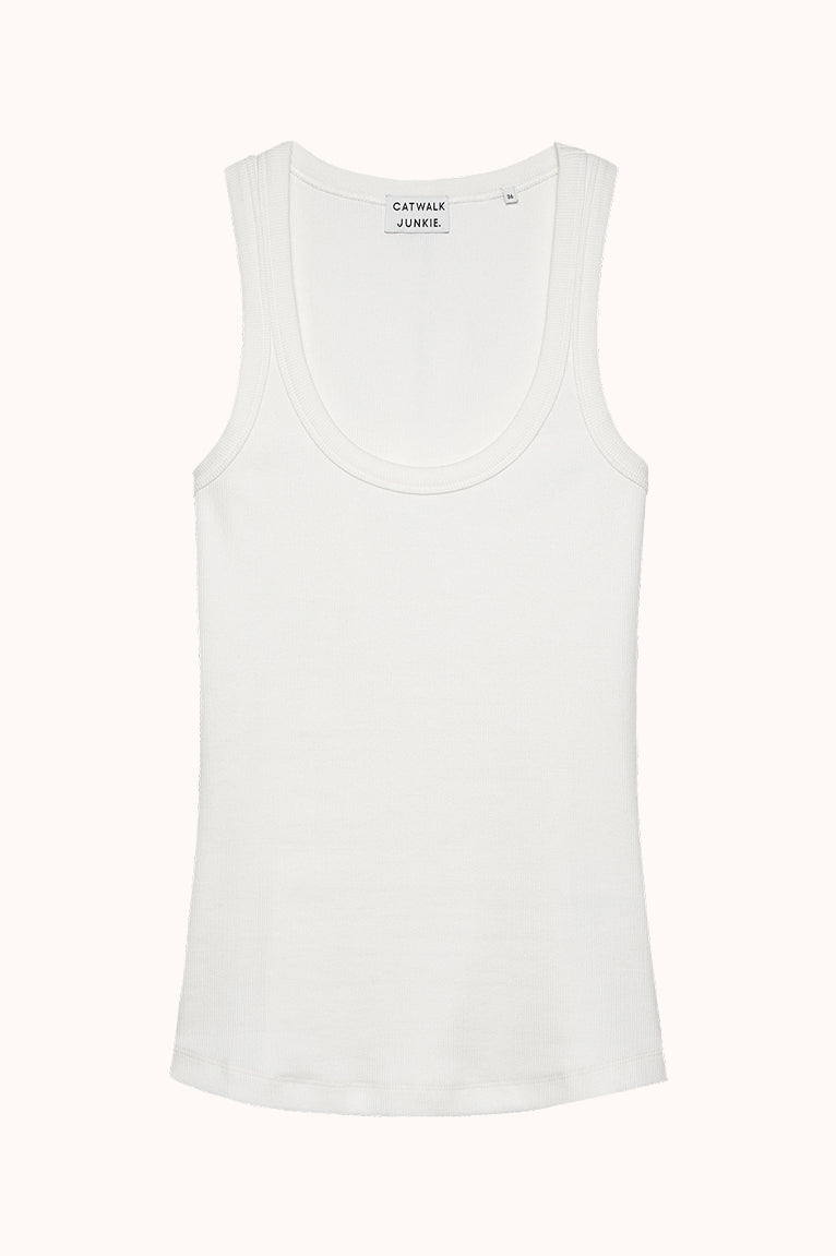 Scoop neck rib singlet - Wit