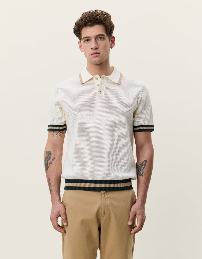 LACE KNITTED POLO - Ecru
