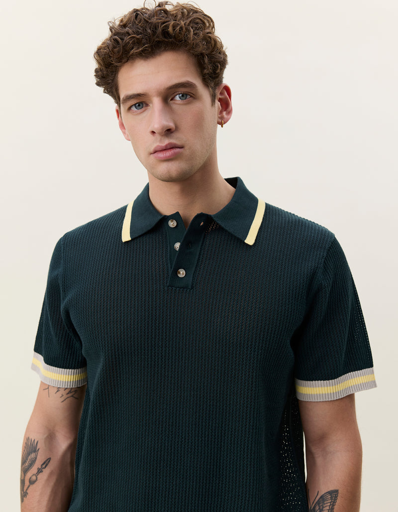 LACE KNITTED POLO - Pine green