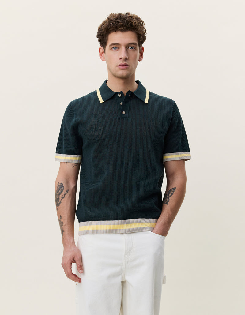 LACE KNITTED POLO - Pine green