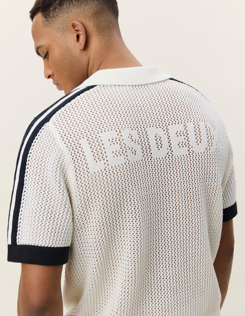 LOGO GRID KNITTED POLO - Ecru