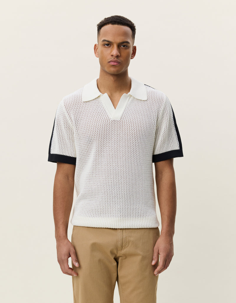 LOGO GRID KNITTED POLO - Ecru