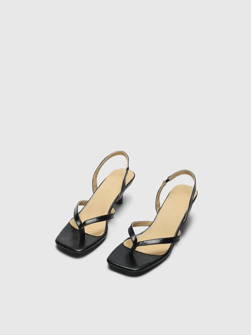 SLFELLA LEATHER HEEL SANDAL - Zwart