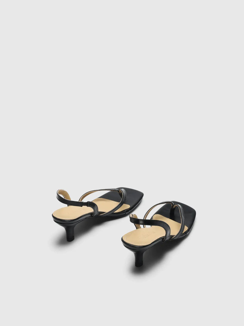 SLFELLA LEATHER HEEL SANDAL - Zwart