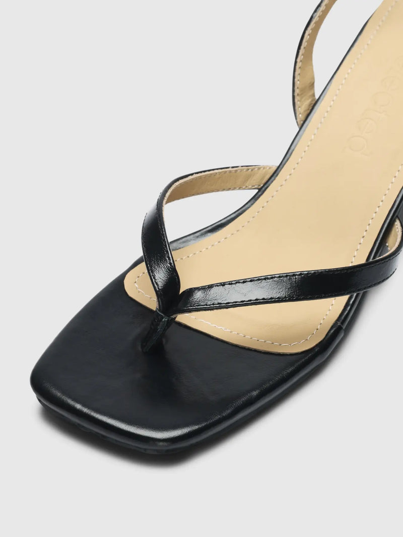 SLFELLA LEATHER HEEL SANDAL - Zwart