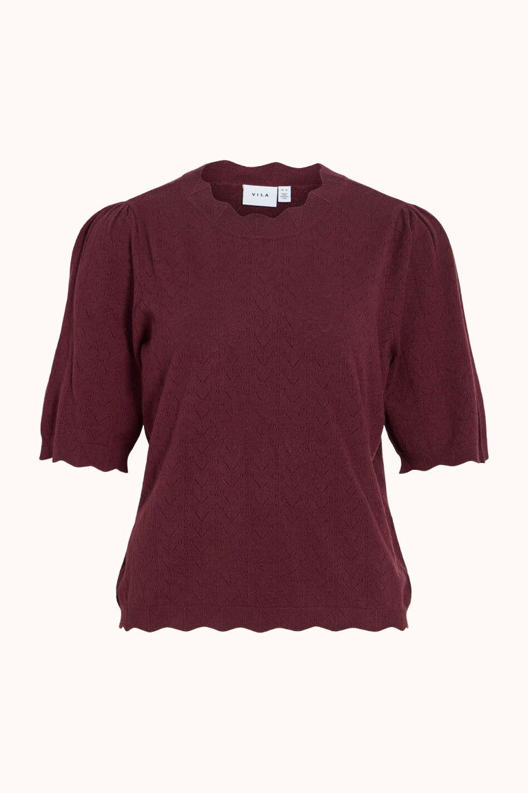 VIEMI KORTE MOUWEN GEBREIDE TOP - Rood