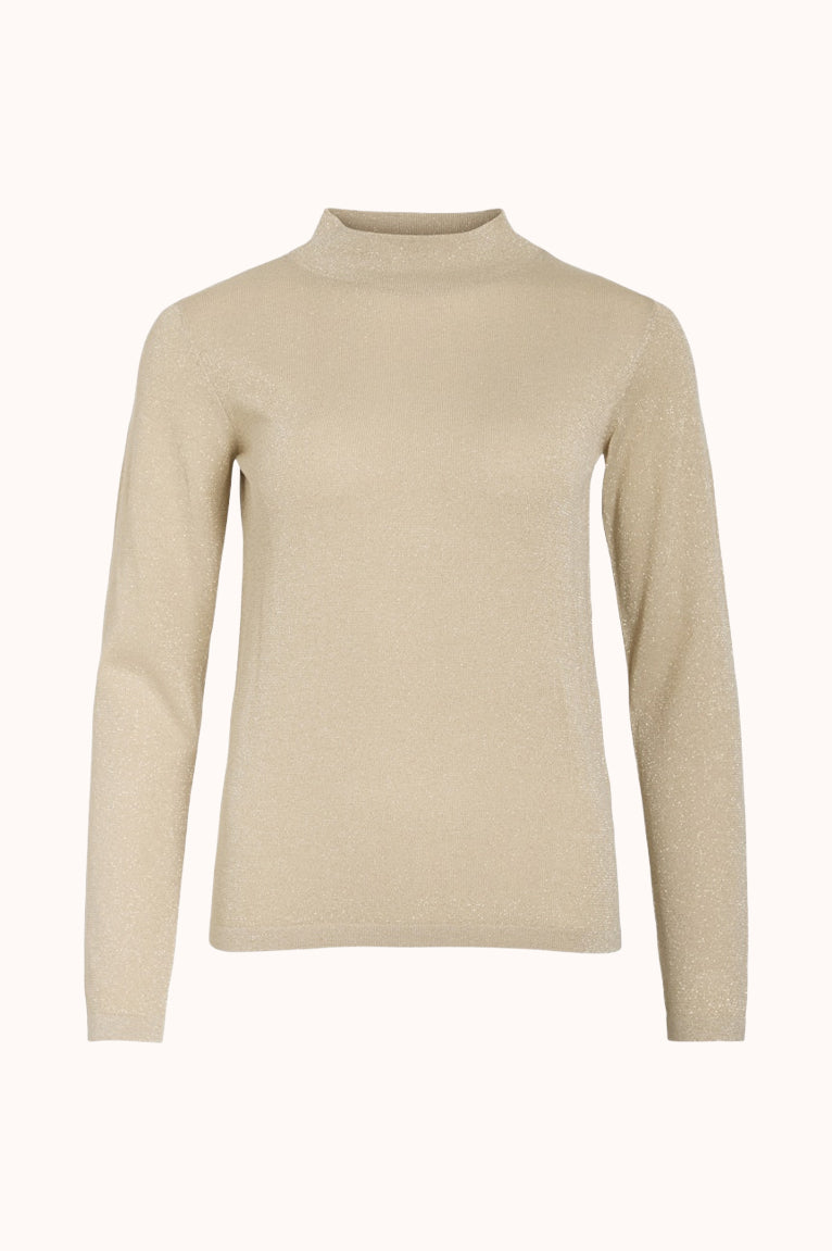 VILA – VIGINNY V-NECK L/S GLITTER KNIT TOP - FROSTED ALMOND