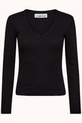 Deep V LS Rib Tee - Zwart