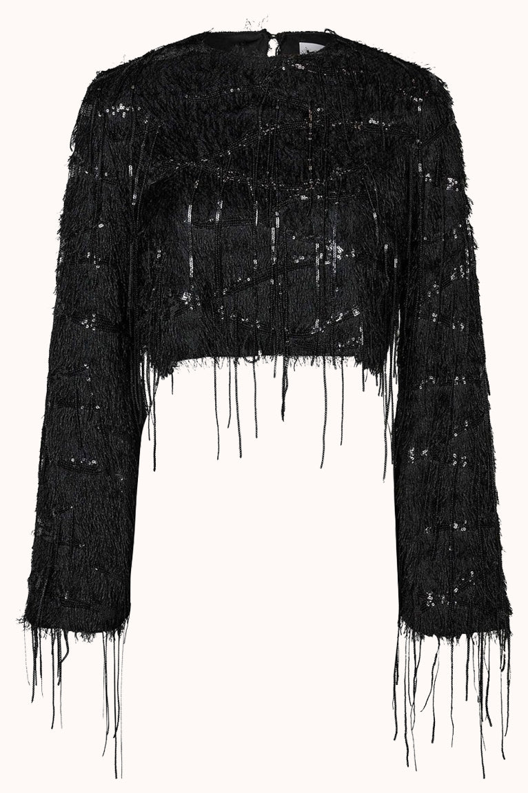 Sequin Fringe Blouse - Zwart